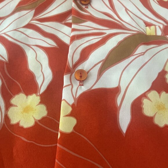 Hilo Hattie Mens Shirt Button Up Medium Hawaiian Red Aloha Hibiscus USA Vintage - Picture 4 of 8